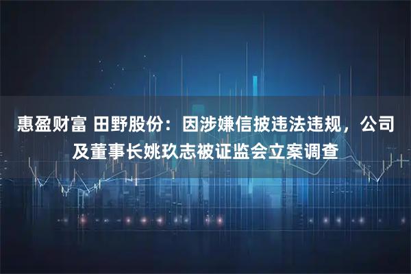 惠盈财富 田野股份：因涉嫌信披违法违规，公司及董事长姚玖志被证监会立案调查